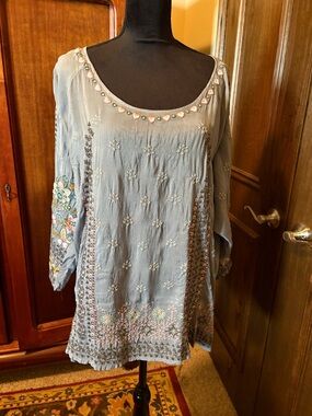 Heavily Embroidered Light gray Women’s Tunic Top